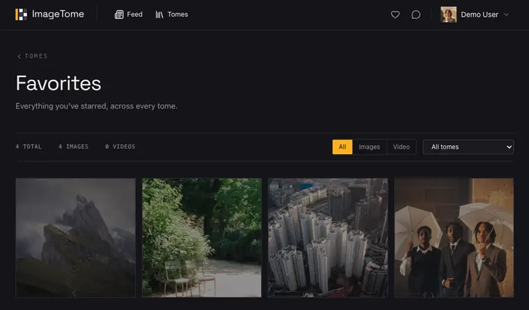 Favourites in ImageTome, dark theme