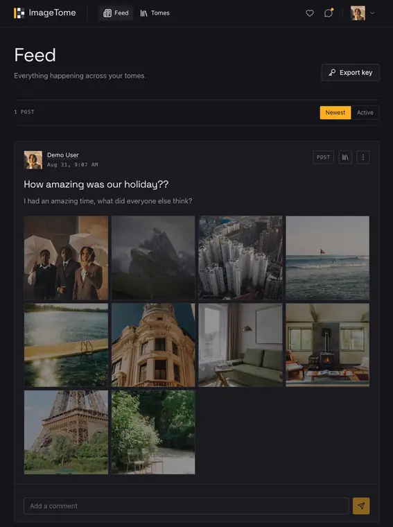 One feed, every tome in ImageTome, dark theme