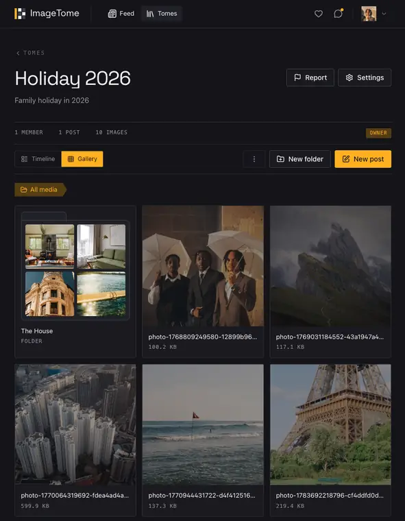 The whole gallery in ImageTome, dark theme