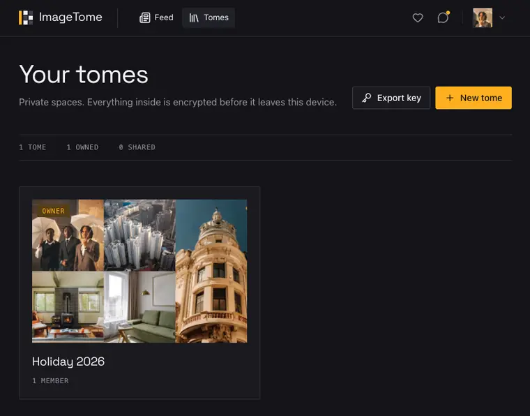 Invite-only tomes in ImageTome, dark theme